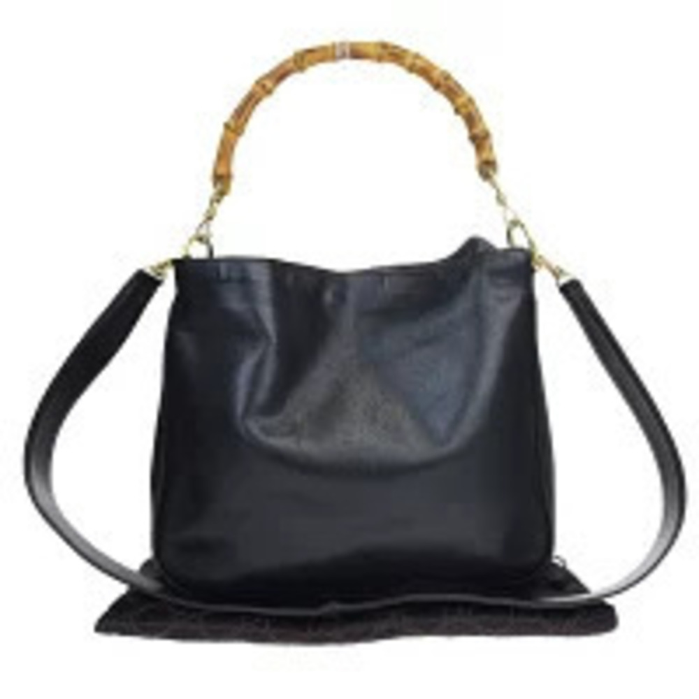 Gucci Bamboo Leather Handbag Shoulder Bag Black